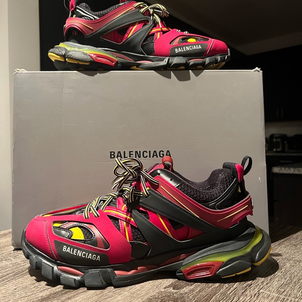 Balenciaga Red and Black Track Sneakers